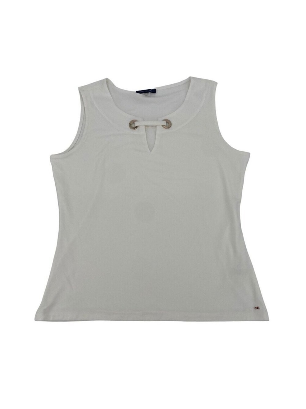 Tommy Hilfiger Size Large Sleeveless Metal Accent Neckline Blouse Top White